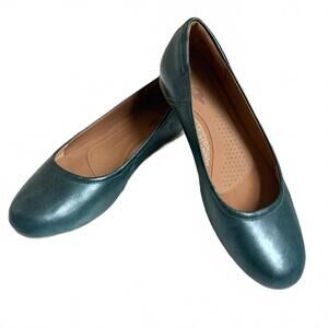 Clark’s | NWOT Women’s Contour Comfort Sarcelle Teal Leather Ballet Flats Sz 9.5
